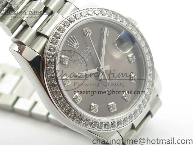 Good Copy Rolex Watches Markers Dial Best Gray Datejust Maker 3091 SS Crystals 31mm on Bracelet 278275 Flexible BP Bezel SS Crystal President Edition 0111